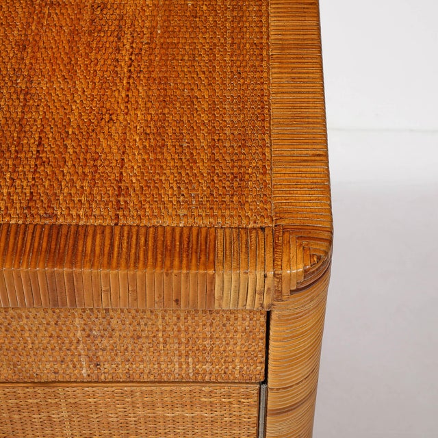 Wood Mid-Century Modern Rattan & Bamboo Wrapped Nightstands Signed Bielecky Brothers For Sale - Image 7 of 18