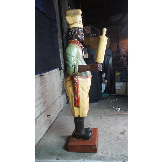 Green Mid 20th Century Monumental Life Size French Carved Folk Art Restaurant Chef Baker Statue 87" For Sale - Image 8 of 12