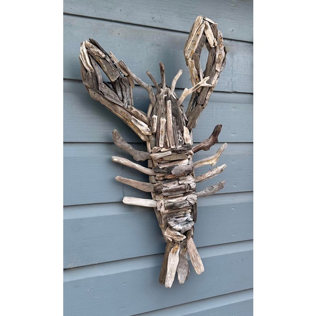 Vintage signed, hand-crafted driftwood lobster sculpture, a one-of-a-kind piece of New England, coastal folk art made...
