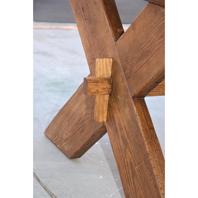 Custom X-Trestle Table in Reclaimed Heart Pine For Sale In Los Angeles - Image 6 of 12