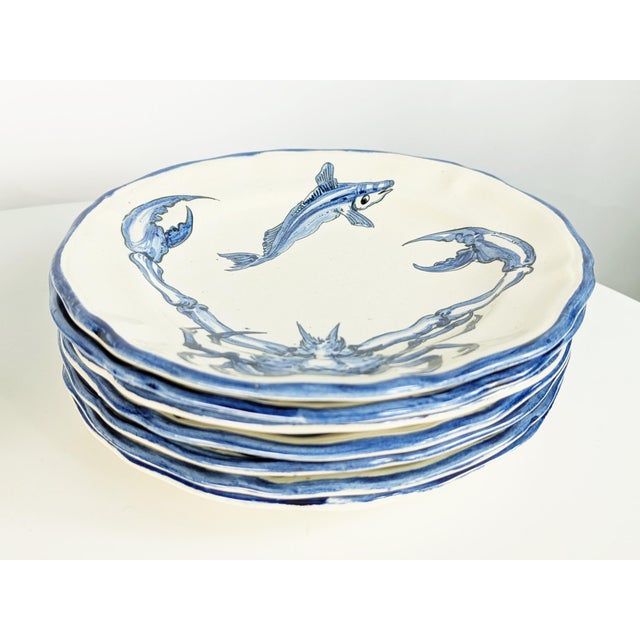 Italian Hand-Painted Ceramic Dishes by Giuseppe Mazzotti Albisola, 1930s, Set of 12 For Sale - Image 9 of 15