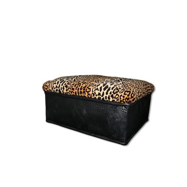 Vintage Hollywood Regency Style Leopard Velvet Ottoman For Sale In Los Angeles - Image 6 of 13