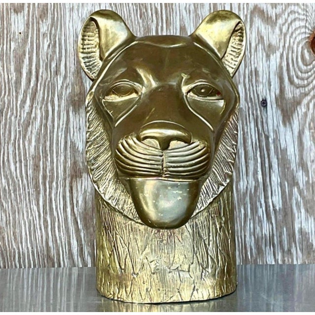 Vintage Brass Tiger Head Sculpture For Sale - Image 11 of 14
