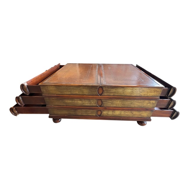 1990s Book Stack Leather Top Coffee Table For Sale
