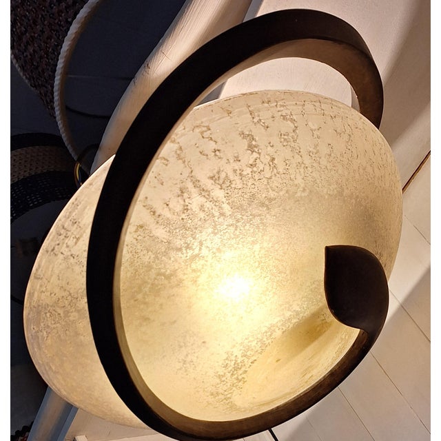 Vintage Italian Ceiling Lamp with Curved Metal Frame and Frosted Glass Shade from Lamp International, 1980s For Sale - Image 12 of 15