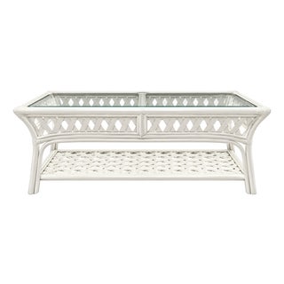 Vintage Lacquered Rattan Coffee Table With Glass Top For Sale