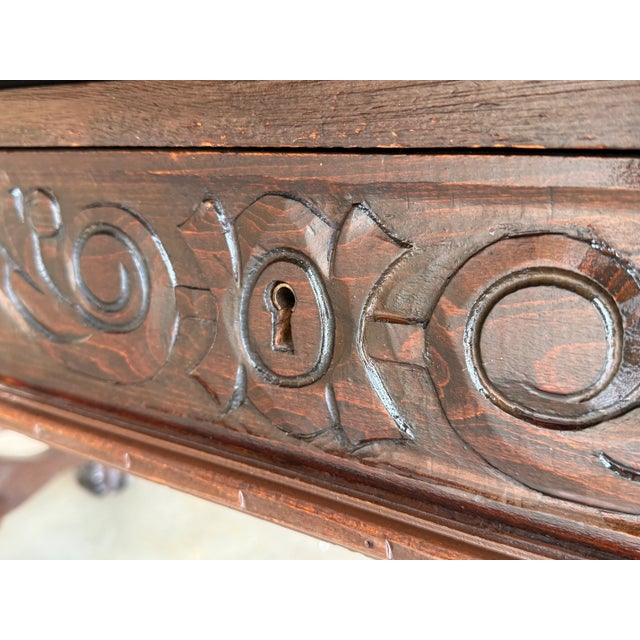 Spanish Baroque Style Oak Library Table or Desk, 19th Century For Sale - Image 6 of 8