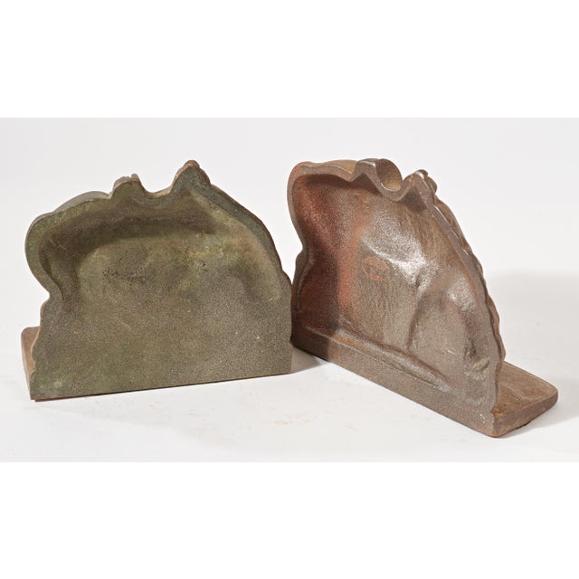 Early 20th Century Pair of Vintage Cast Iron Bookends - Horse With Western Saddle For Sale - Image 5 of 5