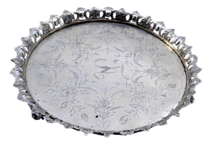 Silver Tray with Engraved Floral Motifs and Raised Feet