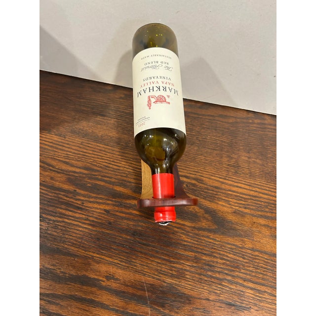 Burnt Umber 1990s Handmade African Blackwood Gravity Floating Wine Holder For Sale - Image 8 of 8