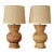 Pair of Vintage Sculptural Woven Rattan Table Lamps With Original Shades For Sale