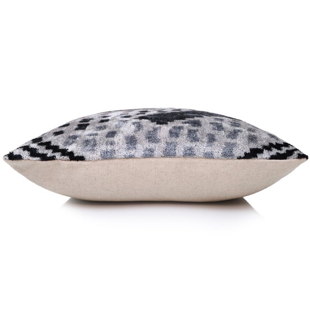 Monochrome Silk Velvet Throw Pillow 20x20 | Handmade Contemporary Designer Accent For Sale In San Francisco - Image 6 of 7