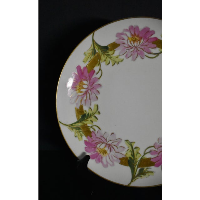 Antique Limoges Porcelain Cabinet Plate Pink Chrysanthemum Wreath For Sale - Image 13 of 15