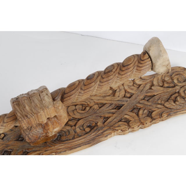 Vintage Hand-Carved Wooden Wall Candle Holder | Folk Art Rustic Architectural Wall Sculpture For Sale - Image 10 of 16