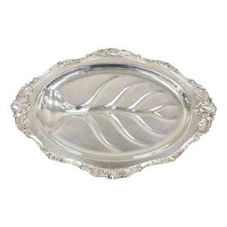 Vintage Baroque by Wallace 259 Silver Plated Meat Cutlery Serving Platter Tray For Sale