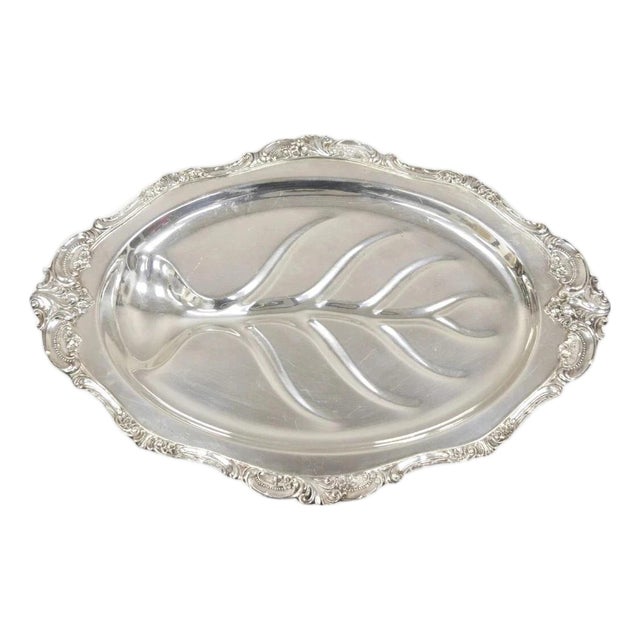 Vintage Baroque by Wallace 259 Silver Plated Meat Cutlery Serving Platter Tray For Sale