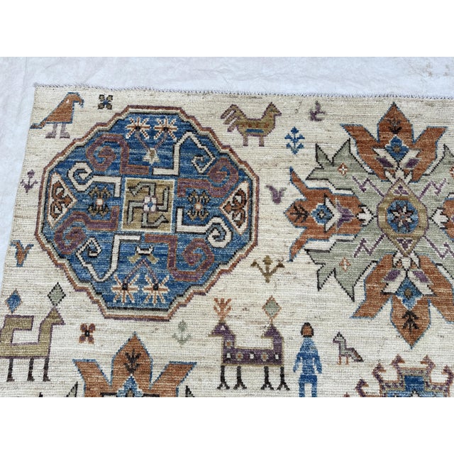 8x9.11 Kazak Design Carpet With Animals, Ivory For Sale - Image 10 of 12