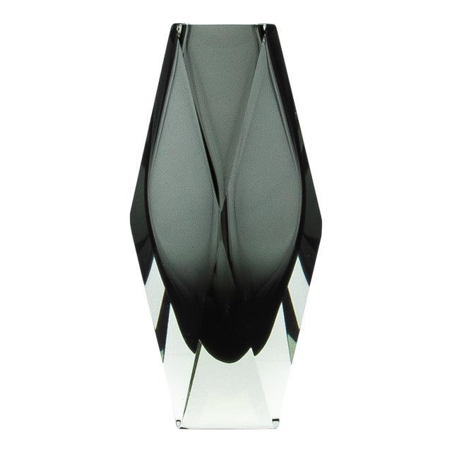 Hand-Blown Murano Briolette Vase in Grey For Sale