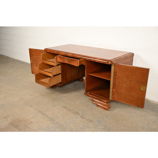 Louis Majorelle Style Antique French Art Deco Burled Walnut Executive Desk | Circa 1930s For Sale In South Bend - Image 6 of 12