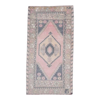 1970s Vintage Handmade Wool Cotton Turkish Pink Runner Rug For Sale