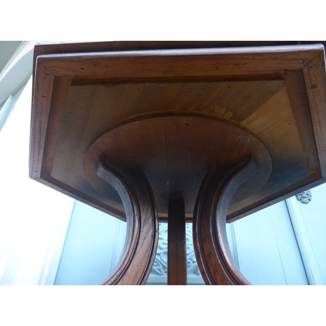 Vintage Octagonal End Table Carved Wood With Glass Top For Sale - Image 4 of 6