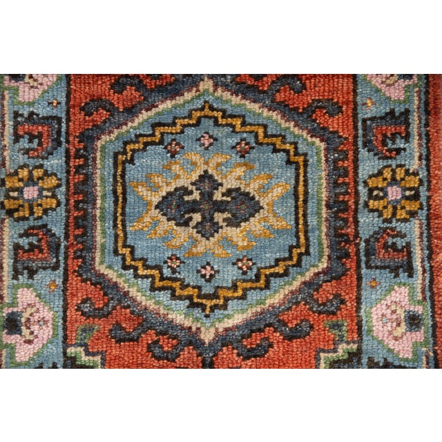 3X6Ft. Brunt Orange Light Blue Persian Design Inspired Hand Knotted Wool Runner Rug For Sale - Image 6 of 6