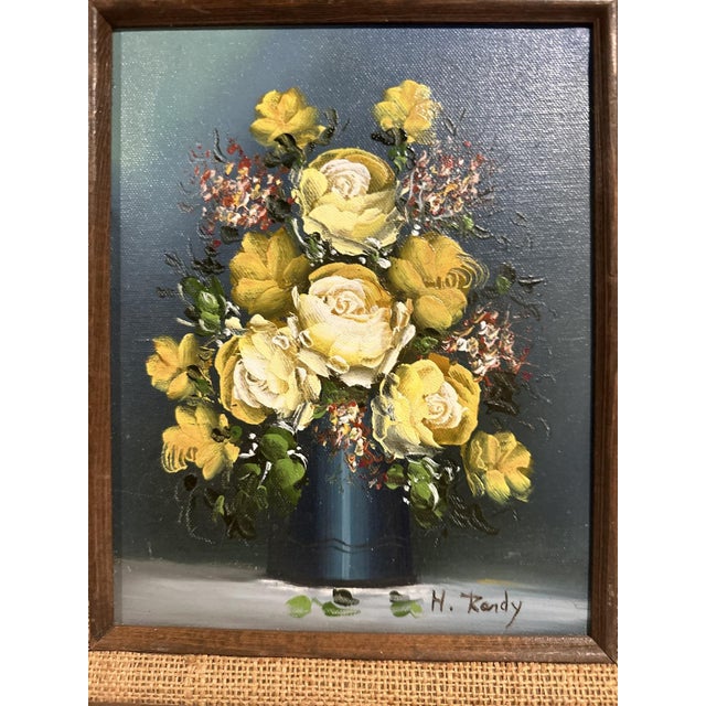 Traditional Vintage Botanical Oil Painting Yellow Roses Still Life Wood Frame For Sale - Image 3 of 6