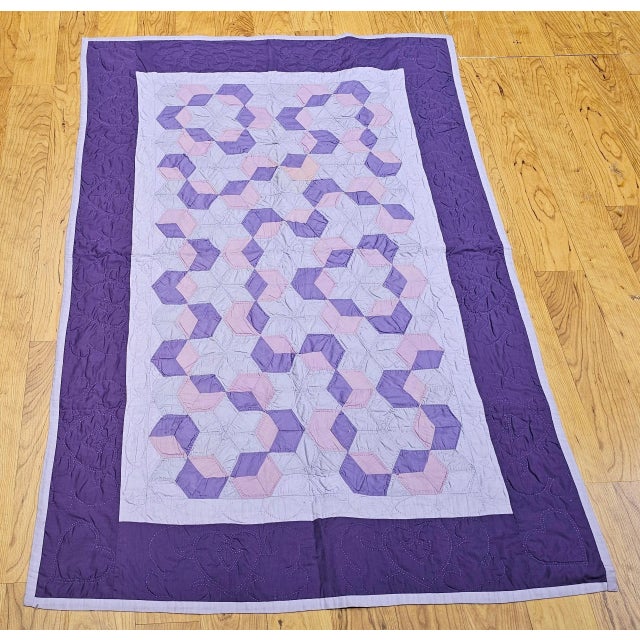 Vintage Pennsylvania Amish “Block and Star” Hand-Stitched Cotton Quilt For Sale - Image 11 of 12
