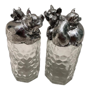 Vintage Arthur Court Pewter & Glass Pig Salt and Pepper Shakers Set | Whimsical Farmhouse Kitchen Decor