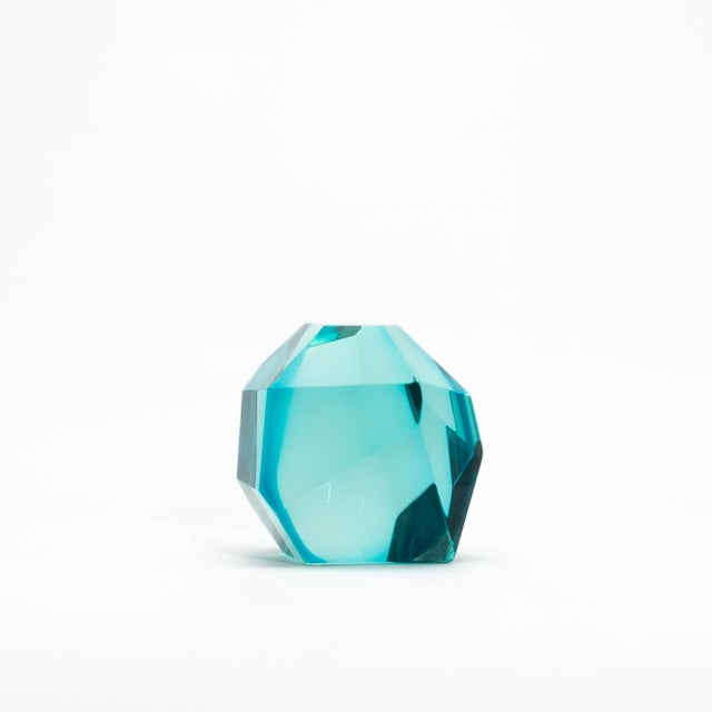 Aqua Hand-Blown Murano Diamond Sculpture For Sale - Image 8 of 9