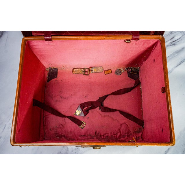 Timeworn Antique English Leather Cunard Label Case Box Home Decor Prop Storage For Sale - Image 11 of 17