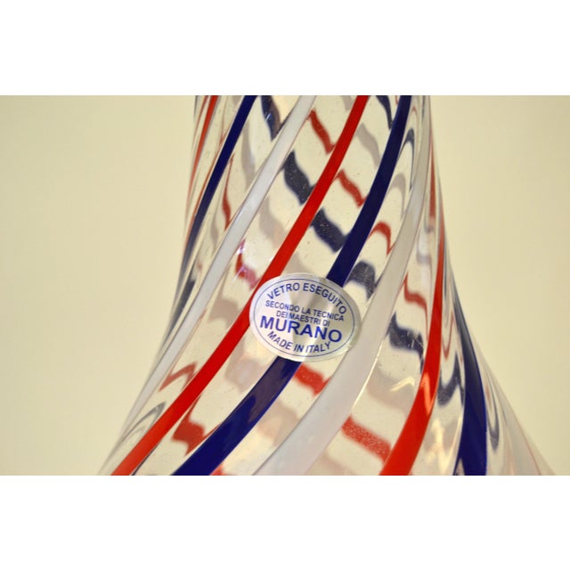 Marked Italian Blown Murano Decorative Vase Swirls of Red, White & Blue Color For Sale - Image 11 of 13