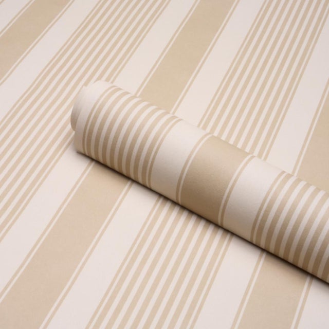 Schumacher Sample - Schumacher Summerville Stripe Wallcovering In Birch For Sale - Image 4 of 6