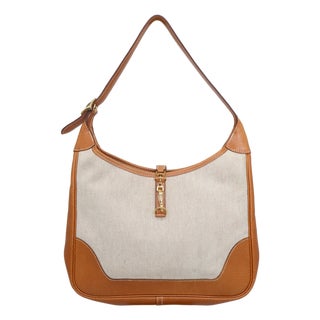 Hermès Toile Canvas & Natural Peau Porc Leather Trim II 31cm Bag, 1992. For Sale