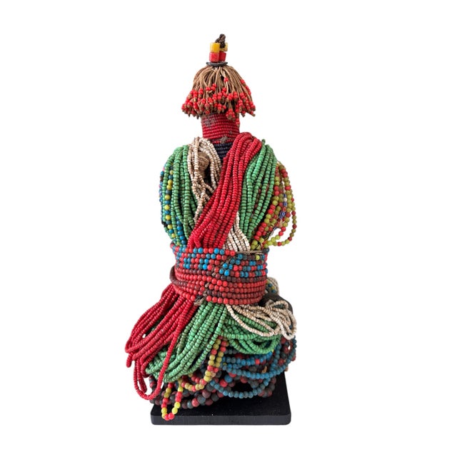 1980s Vintage African Beaded Namji Fertility Doll Cameroon 11" H W/Stand For Sale - Image 5 of 9