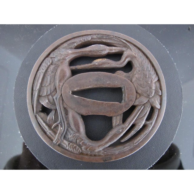 Japanese Iron Openwork Triple Crane Design Tsuba Katana Samurai Sword Guard For Sale In Portland, OR - Image 6 of 10