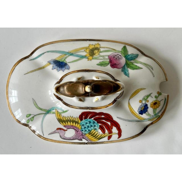 Rare Antique Royal Worcester Hand Painted Chinoiserie Porcelain Tureen, Elaborate Elephant Molded Handles & Dragon Head With Chicken Feet Lid Handle For Sale - Image 9 of 15