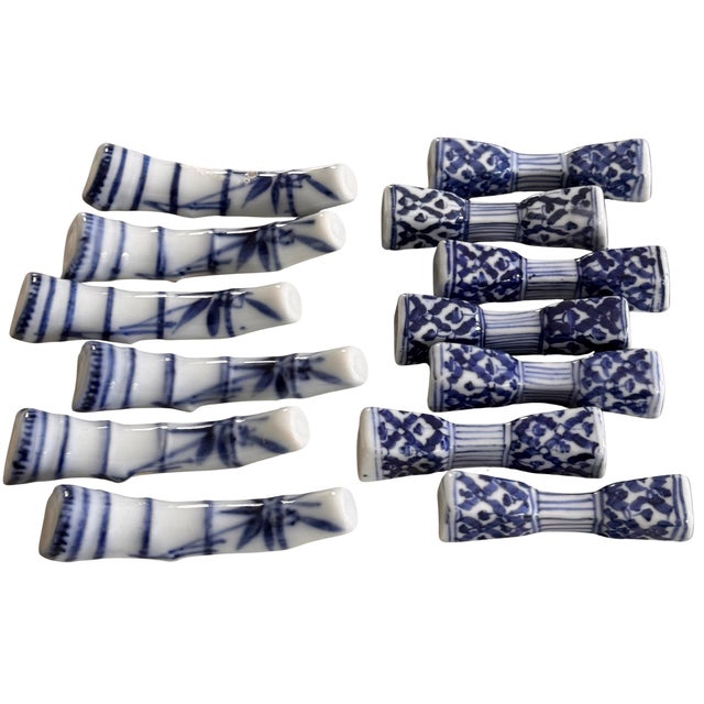 Mid-Century Asian Blue & White Fine Porcelain Knife Rests - A Baker’s Dozen For Sale - Image 15 of 18