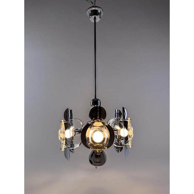 Space Age Chrome Chandelier in Crystal Glass Optic Lens by Oscar Torlasco, 1970s For Sale - Image 17 of 18
