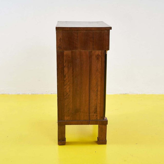 Brown Empire Bedside Table with Black Columns and Metal Details For Sale - Image 8 of 13