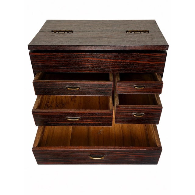 Mid 20th Century Japanese Kurogaki Black Persimmon Haribako Sewing Chest For Sale - Image 4 of 7