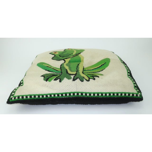 Mid-Century Modern Vintage Needlepoint Frog Pillow For Sale - Image 3 of 10