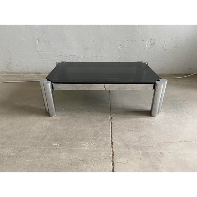 Italian Mid-Century Modern Smoked Glass & Chrome Coffee Table, 1970s For Sale - Image 6 of 11