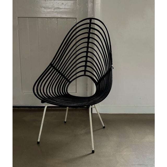 Mid-Century Modern Blackened Rattan Lounge Chair by H. Broekhuizen for Rohé Noordwolde, the Netherlands, 1960s For Sale - Image 3 of 10