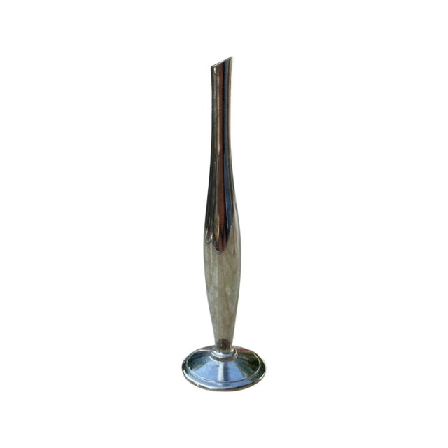 A narrow silver-plated flute candlestick for incense sticks made in the 1970s in Germany by WMF (Württembergische...