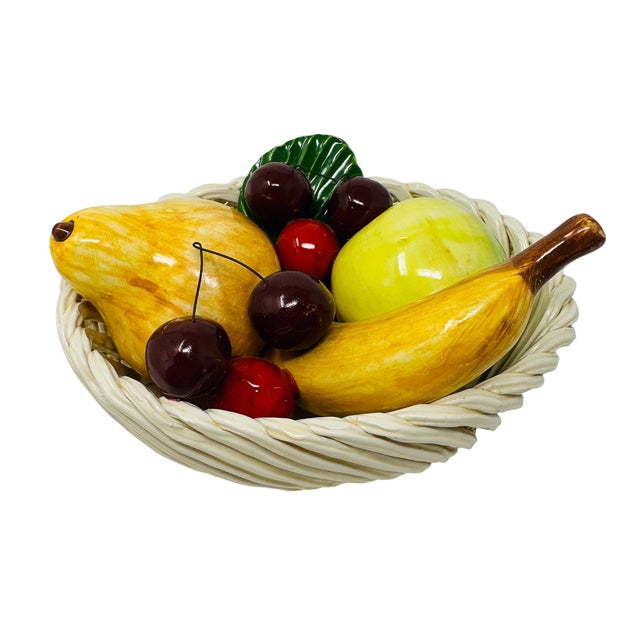 Mid-Century Modern Mid-Century Italian Majolica Hand-Woven Ceramic Fruit Basket Centerpiece For Sale - Image 3 of 10