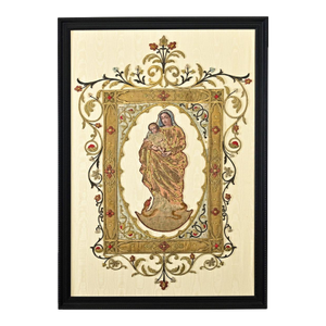 French 19th Century Framed Embroidery of the Madonna & Child