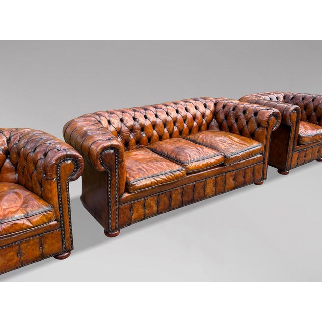 Brown 19th Century Victorian Brown Leather 3-Seater Chesterfield Sofa, 1880s For Sale - Image 8 of 13