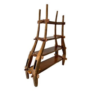 1960s Vintage European Primitive Hand Carved Book Shelf With Mortise and Tenon Joints For Sale