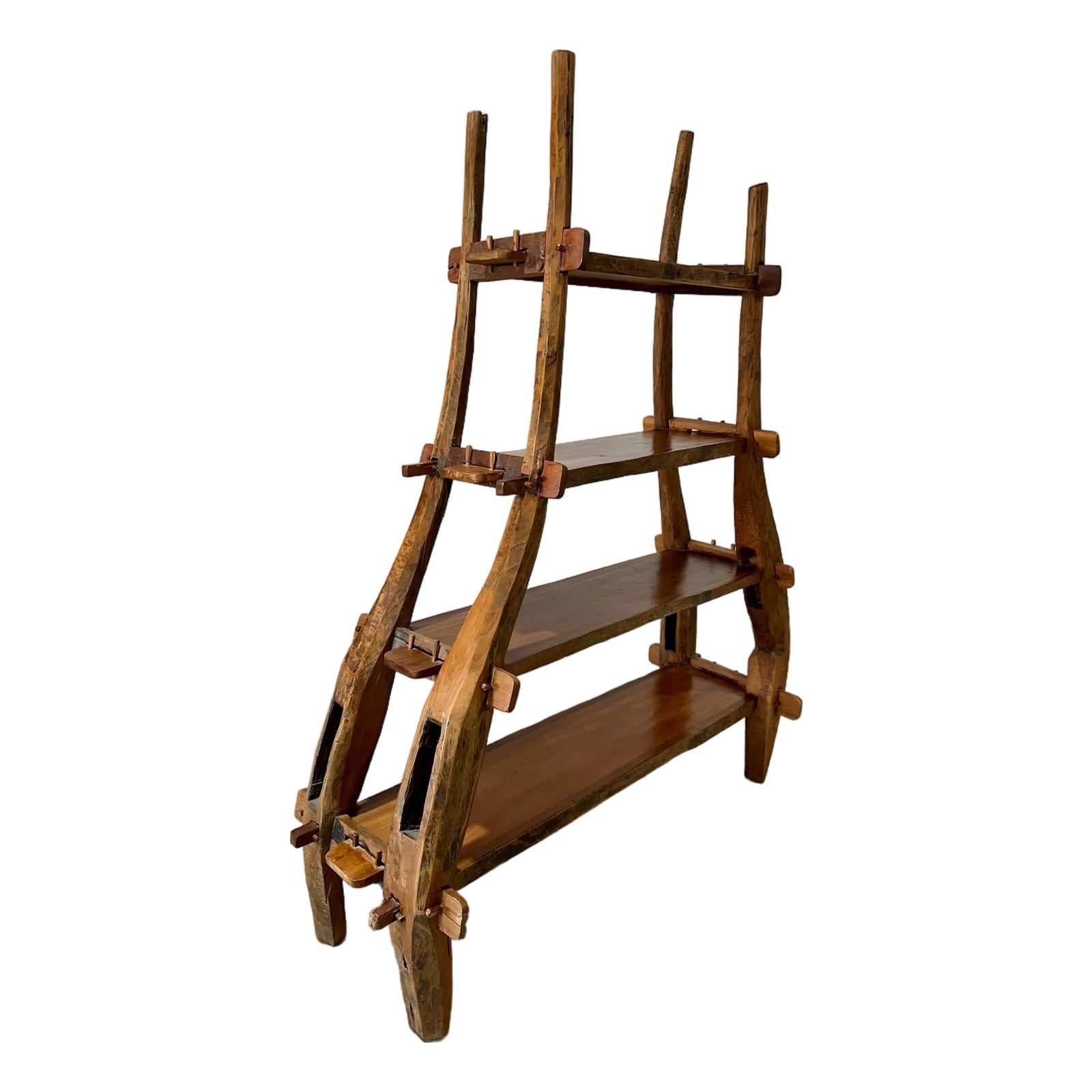 Vintage European Primitive Hand Carved Book Shelf With Mortise and ...